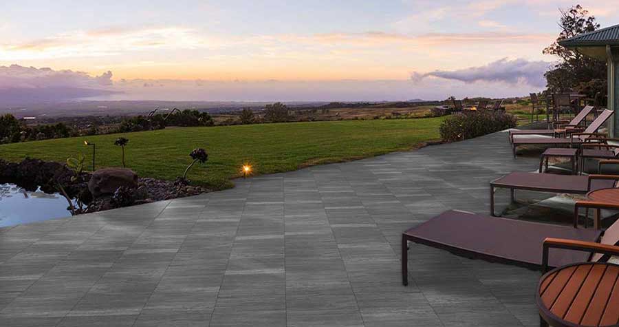 Outdoor tile area at sunset