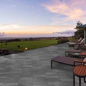 Outdoor tile area at dusk