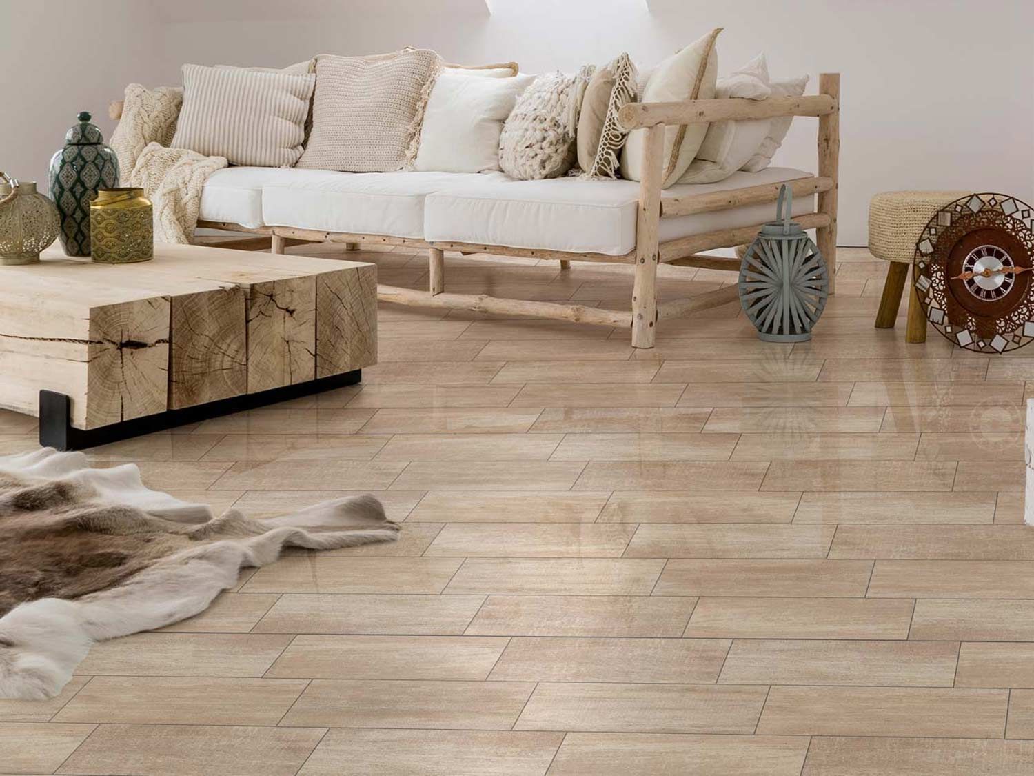 Glam Wood Natural Shiny Ceramic Floor Tile 600 X 200mm