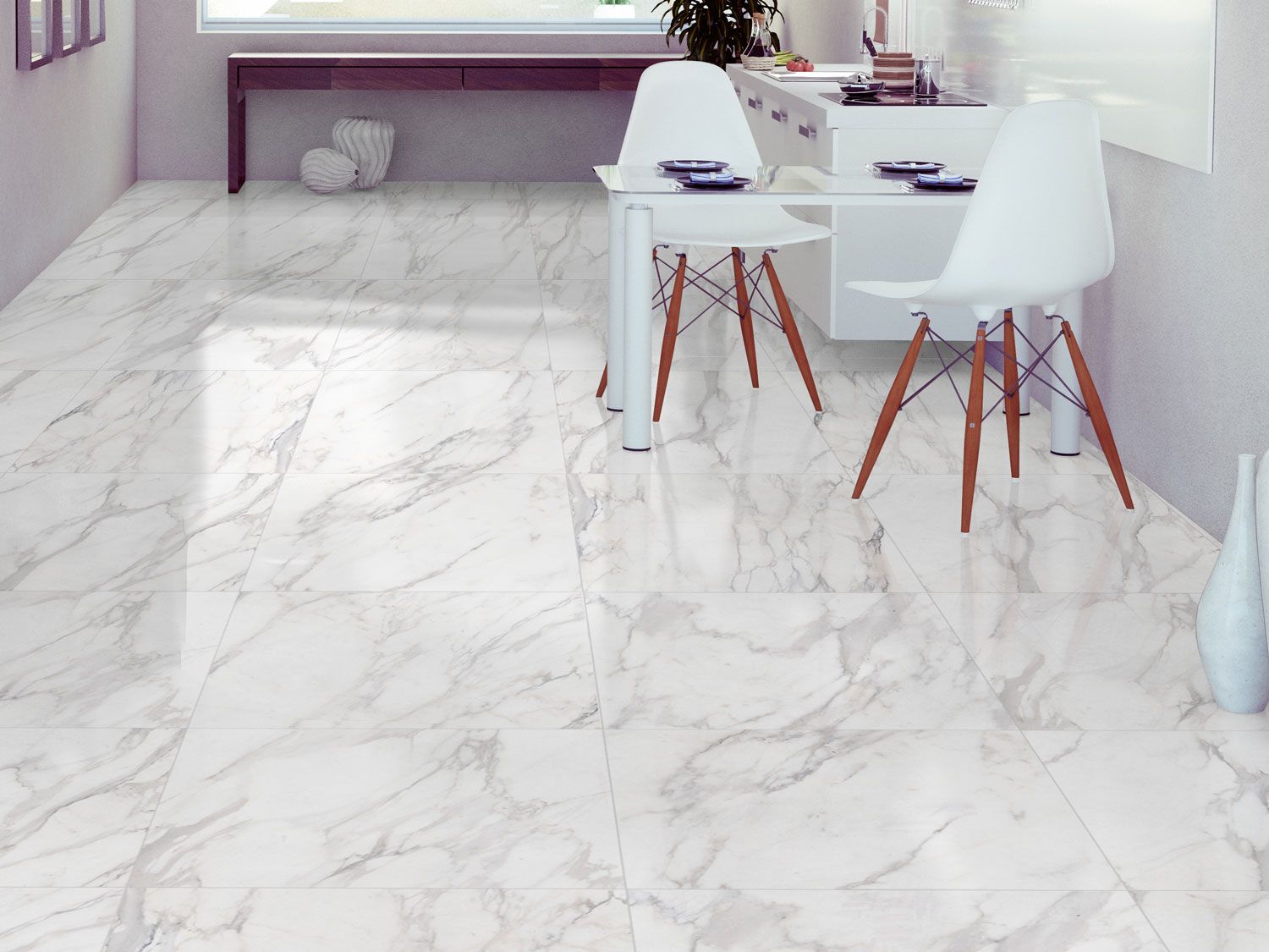Marvelous White Rectified Shiny Glazed, Modern Porcelain Floor Tile