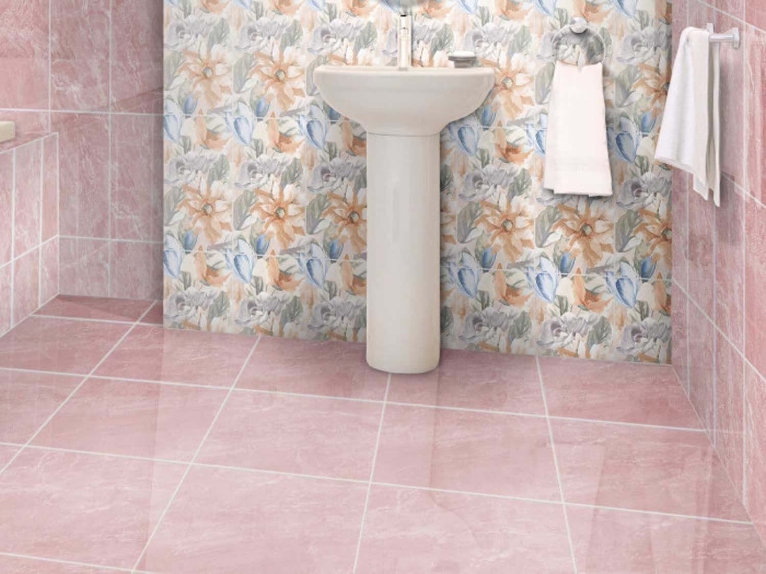 Flores Pink Shiny Ceramic Floor Tile, Pink Ceramic Floor Tile
