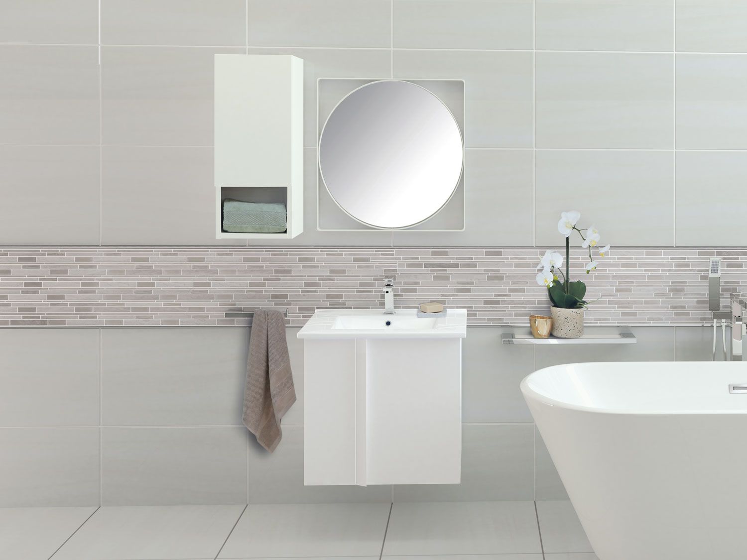 Calig White Wall Cabinet 600mm Basin With 700mm Side Cabinet