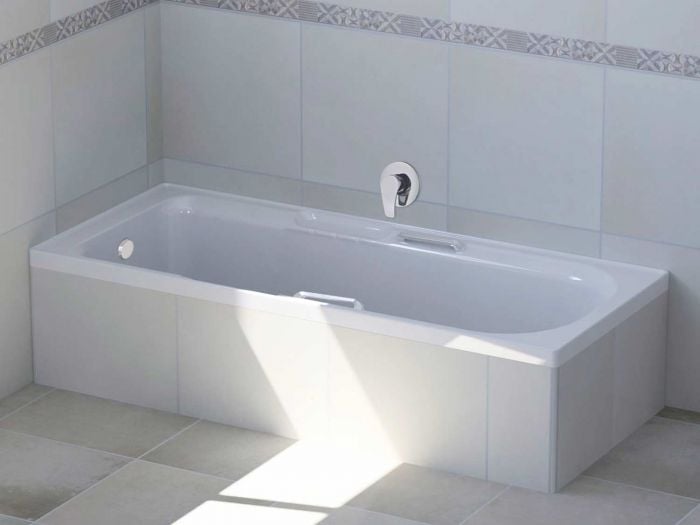 Duzi White Built-in Straight Bath with Handles - 1500 x 650mm