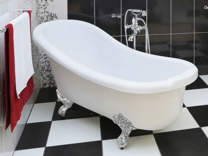 Slipper White Freestanding Bath With Chrome Feet - 1670 x 730mm