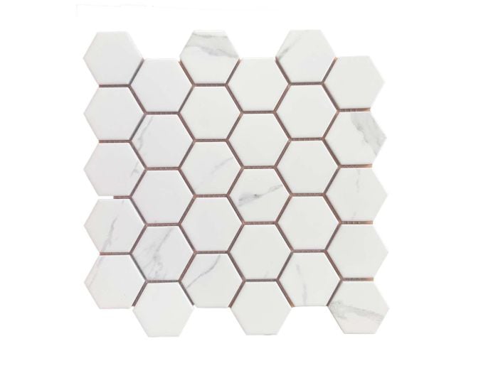 Carrara Hexagon Porcelain Mosaic - 282 x 271mm