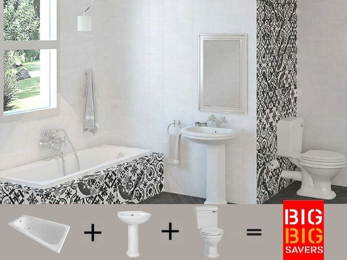 Constantia White Bathroom Set - Bath, Basin, Pedestal & Front Flush Toilet Suite