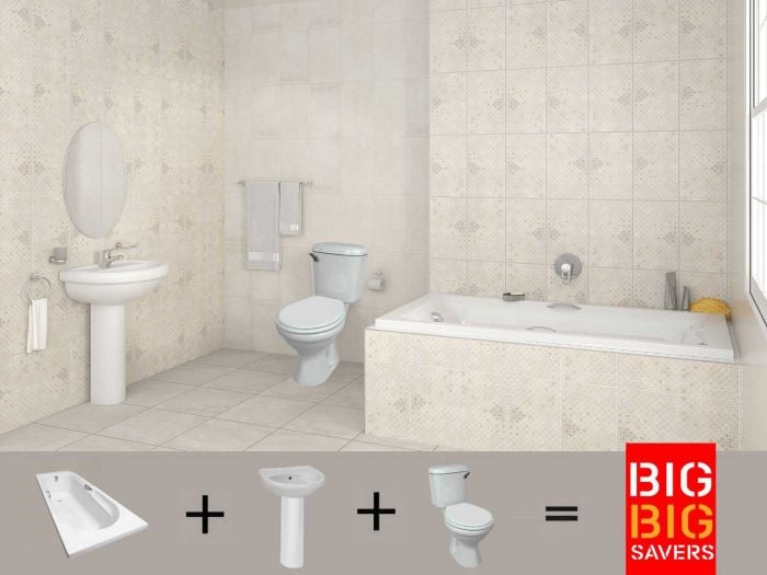 Coral White Bathroom Set - Bath, Basin, Pedestal & Front Flush Flush Toilet Suite