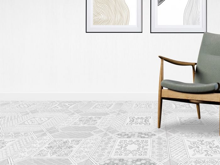 Pulpis Grey Decor Shiny Ceramic Floor Tile - 565 x 565mm