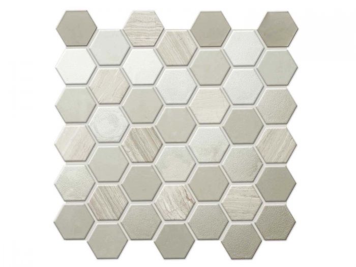 Metallic Hexagonal Glass And Marble Mosaic - 323 x 315mm