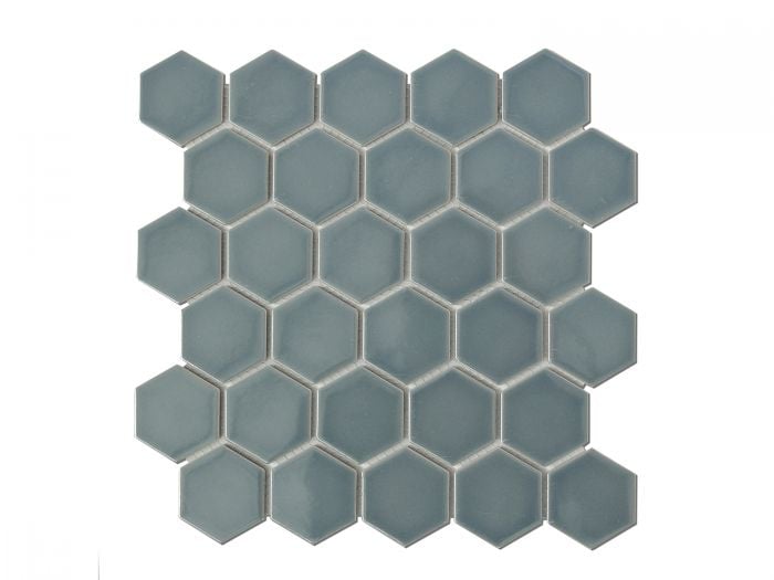 Hexagonal Teal Blue Shiny Porcelain Mosaic - 281 x 270mm