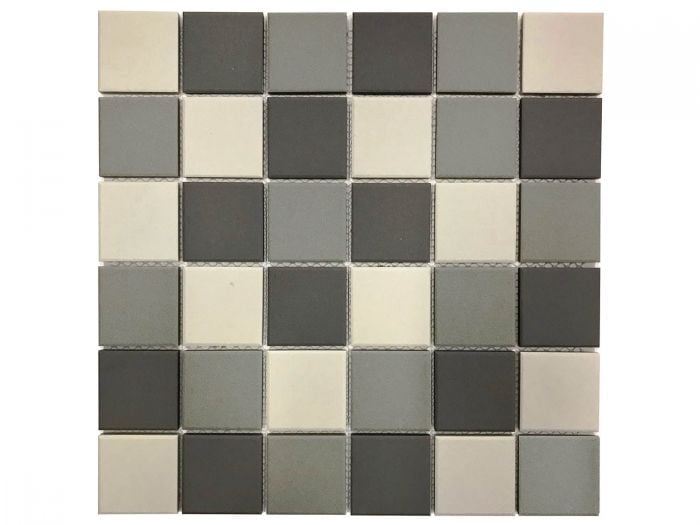 White, Light Grey & Mid Grey Full Bodied Porcelain Mosaic - 306 x 306mm