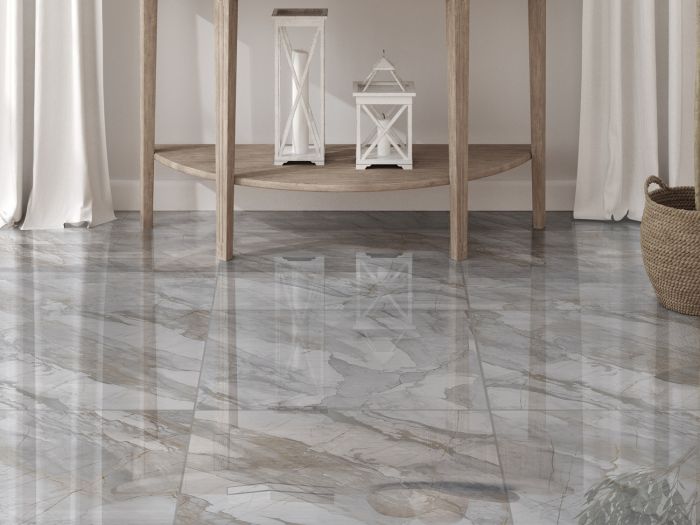Karelia White Shiny Glazed Porcelain Floor Tile - 800 x 800mm
