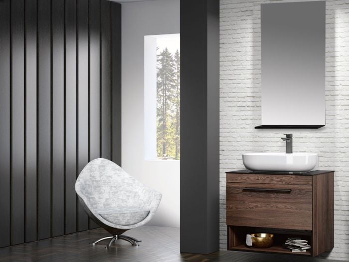 Knidos Navaro Oak Wall Cabinet And White Basin - 710 x 520 x 740mm With Mirror