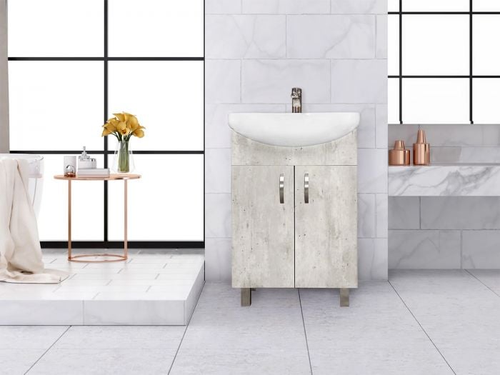 Lebo Floor Standing Cement Grey Cabinet & Ceramic Drop In Basin - 550mm