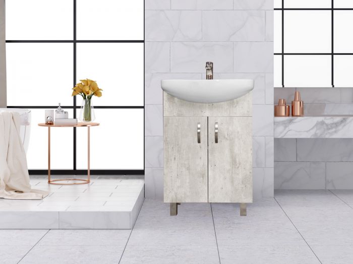 Lebo Floor Standing Cement Grey Cabinet & Ceramic Basin - 550mm