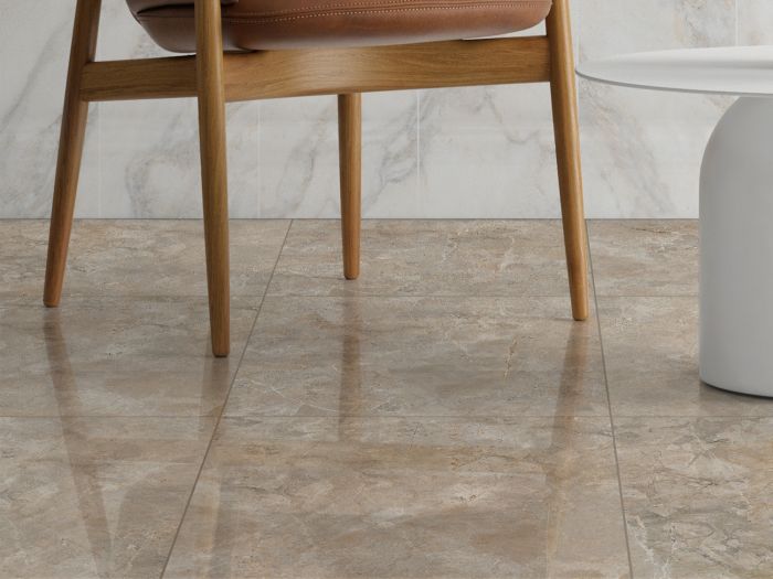 Aretine Beige Shiny Ceramic Floor Tile - 500 x 500mm