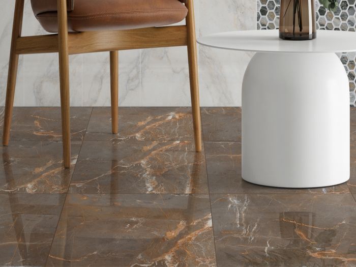 Aretine Taupe Shiny Ceramic Floor Tile - 500 x 500mm