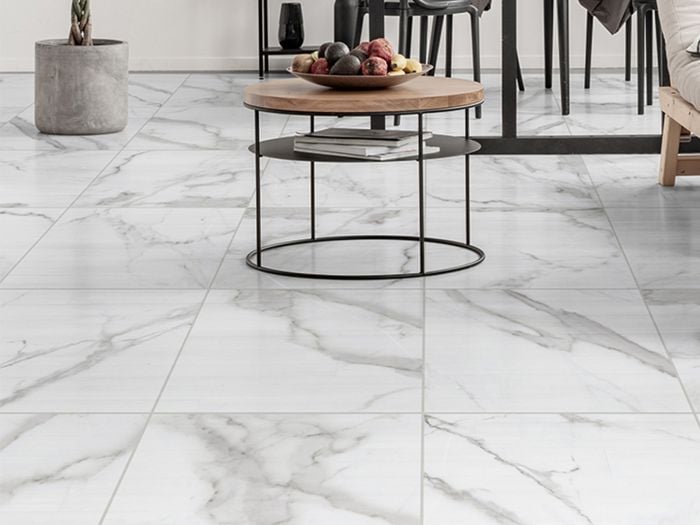 Dome White Shiny Ceramic Floor Tile - 600 x 600mm