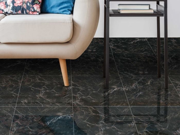 Juniper Black Shiny Ceramic Floor Tile - 430 x 430mm