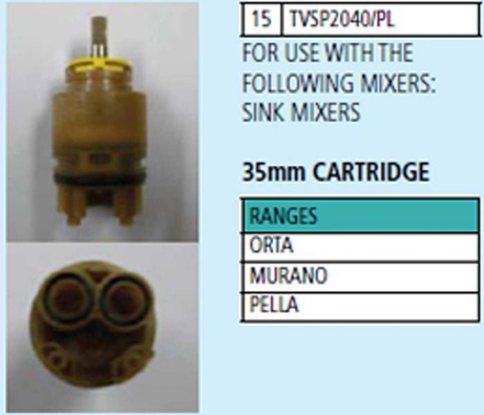 Tivoli Cartridge For Sink Mixer Tap Pillar Type For Orta And Murano Range