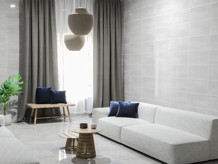 Luxcrete Light Grey Shiny Ceramic Wall Tile - 300 x 600mm