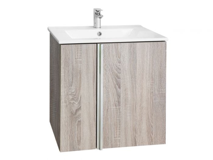 Calig Iron Oak Cabinet & Counter Top (Silver Handle) - 600mm