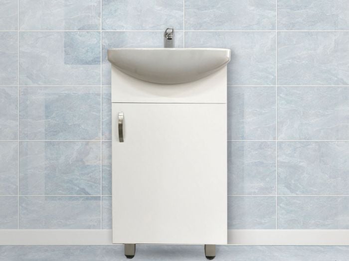 White Lebo Floor Standing Cabinet & Ceramic Basin - 450mm