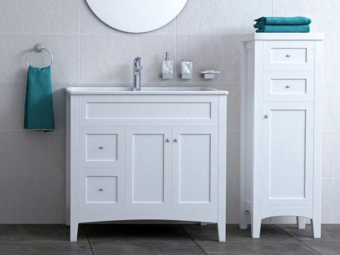 Marseille White Floor Standing Cabinet & Basin With Side Cabinet - 900mm