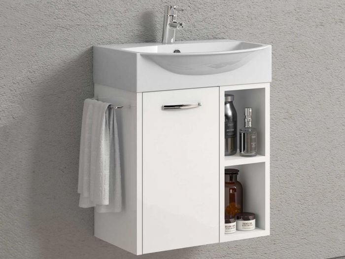Mini White Wall Mounted Cabinet And Ceramic Basin - 495 x 300 x 620mm