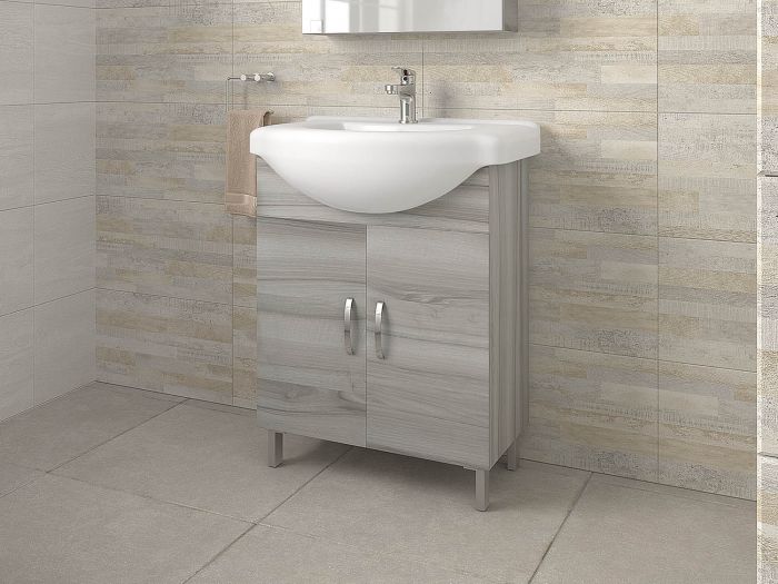 Perla Ash Oak Freestanding Cabinet & Ceramic White Basin - 600 x 335mm