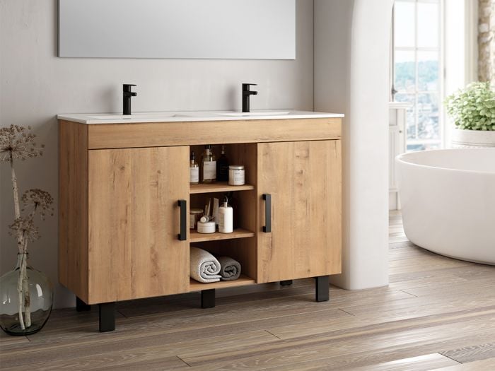 Vienna Honey Oak Floor Standing Cabinet & White Basin - 1200mm