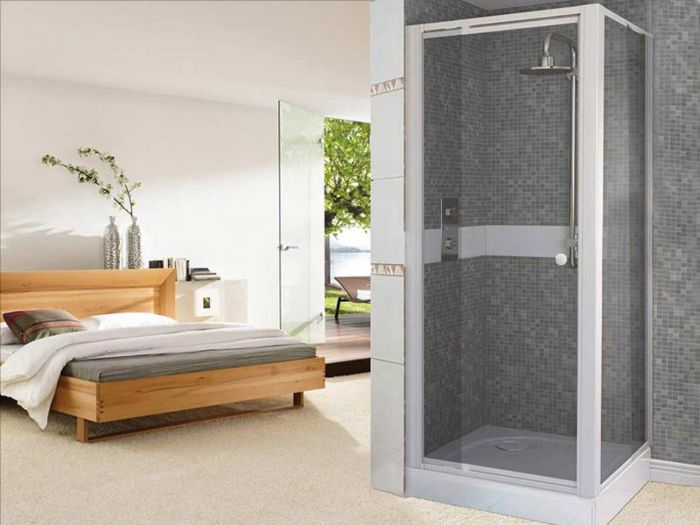 CrystalTech White Adjustable Pivot Shower Door (800 to 1020 x 1850mm) and (800 to 1020 x 1850mm) Return Panel Set