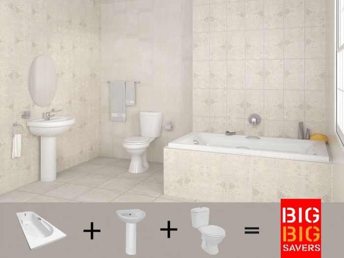 Coral White Bathroom Set -  Bath, Basin, Pedestal & Dual Top Flush Toilet Suite