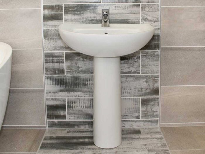 Iqwa White Wall Mounted Basin & Universal Floor Pedestal Set - 805 x 490 x 575mm