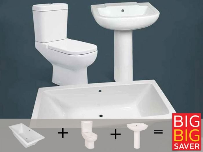 Dune White Bathroom Set - Bath, Basin, Pedestal & Top Flush Toilet Suite